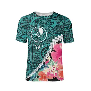 Niedriger Preis Benutzer definierte T-Shirt Druck Big Size Herren Shirt Grün Polynesian Yap Tribal Print Kurzarm Paar T-Shirt Anpassung