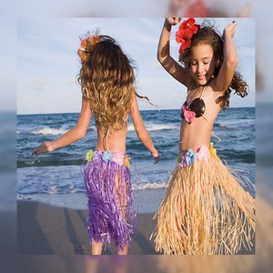 Jupe en herbe hawaïenne pour enfants de 40 cm de long, élastique, avec fleurs d'hibiscus, pour fête d'anniversaire, décorations de fête tropicale - Product Image 5