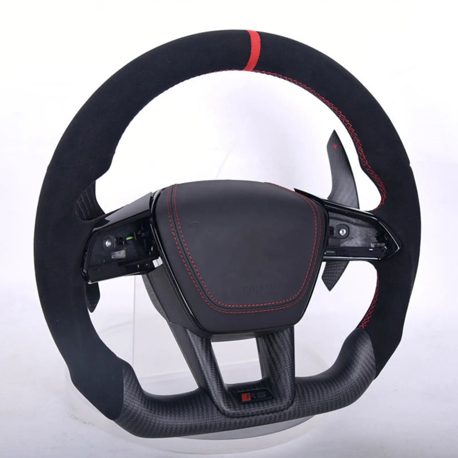 Carbon Fiber Black Suede Leather Steering Wheel For Audi RS6 C7 C8 Car Universal Leather Steering Wheel