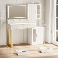 Meja Rias Putih dengan Cermin LED & Stasiun Pengisian Daya, Meja Makeup dengan Laci Perhiasan & Lemari Kaca untuk Kamar Tidur Rumah