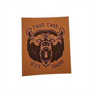Custom Leather Square <b>Patch</b> With Bear Head Embossed Design Take Care Out There <b>Sew</b>-<b>On</b> Style Handmade <b>Patch</b> - Product Image 1