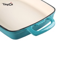 Loyang Panggang Besi Cor Persegi Panjang Besar Berlapis Enamel untuk Lasagna Casserole, Peralatan Masak Dapur Warna Turquoise, Layanan ODM