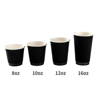Gobelets à café jetables personnalisés avec logo, 8oz, 10oz, 12oz, 16oz, avec estampage à chaud doré, double paroi, en papier noir, avec couvercles