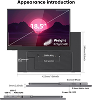 Moniteur portable Full HD 18,5'' avec coque intelligente et HDR USB-C et connectivité pour ordinateur portable, PC, téléphone, Mac, jeux et voyages