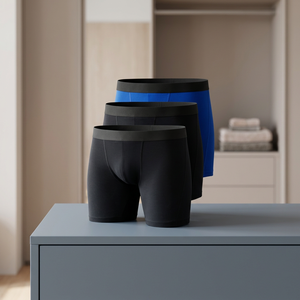 Boxers pour hommes grande taille en coton et élasthanne tricotés respirants à taille mi-haute avec poche, blanc - Product Image 3