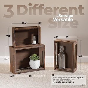 Solid Wood Carbonized Mesh <b>Storage</b> <b>Box</b> Rectangular Desktop Organizer Office Desk <b>Storage</b> Three Piece Set Distressed Home Decor - Product Image 5