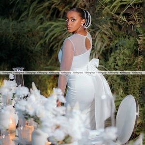 Robes de mariée en satin Aso Ebi <span class=keywords><strong>pour</strong></span> femmes, col rond, perles, nœud, manches longues, sirène/trompette, robes de soirée, robes de mariée personnalisées - Product Image 2