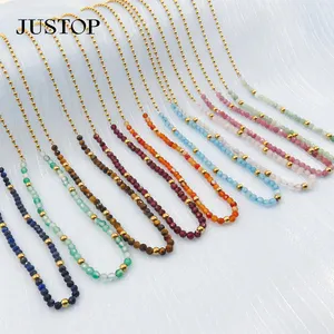 Neuer Edelstahl 18k Gold Plattiert Jewelry Choker-Halsband Spleißen Naturopal Stein Perlen-Halsband für Damen