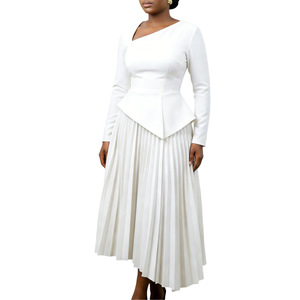 Vestidos de Primavera Modernos D617 para Mujer, Casuales, Elegantes, de Cintura Alta, con Cuello Inclinado, Manga Larga, Plisados, Vestido de Oficina para Mujer - Product Image 6