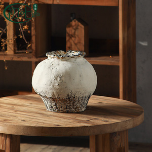 Vase en poterie rustique de style chinois, pot en céramique blanc vieilli, décoration de table pour la maison, style zen, 8-16 pouces - Product Image 3