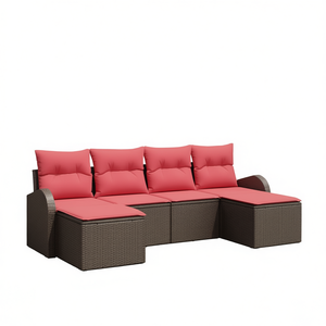 Brown Synthetic Poly <b>Rattan</b> Garden <b>Sofa</b> Set With Cushions Outdoor Furniture Contemporary Design - Product Image 1