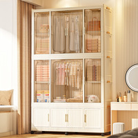 Armoire de rangement pliable en plastique avec portes transparentes, organisateur modulaire blanc crème pour vêtements de chambre et jouets d'enfants.