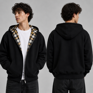 <span class=keywords><strong>Sweat</strong></span>-shirt réversible à carreaux Y2K personnalisé pour homme, en molleton de coton, coupe oversize, style streetwear - Product Image 1