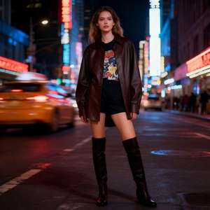 Chaqueta Camisa Unisex de PU Marrón Oscuro con Cinturón Ajustable - <span class=keywords><strong>Abrigo</strong></span> Casual para el Trabajo - Product Image 2