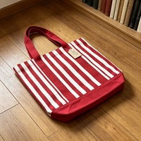 Sac fourre-tout en toile de coton personnalisé, grande capacité, rayé rouge, réutilisable, pour le shopping en gros
