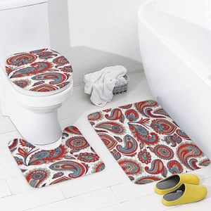 Juego <span class=keywords><strong>de</strong></span> baño <span class=keywords><strong>de</strong></span> cuatro piezas, estilo bohemio vintage con estampado paisley, cortina <span class=keywords><strong>de</strong></span> ducha <span class=keywords><strong>de</strong></span> poliéster, tapete para el piso y funda para el asiento del inodoro - Product Image 4