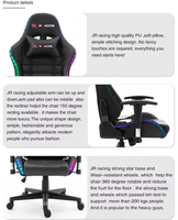 Chaise de jeu pour homme personnalisée, 1 pièce, moderne, avec LED RGB, en cuir PU, mécanisme d'inclinaison pivotant, base à cinq branches, pour ordinateur JR
