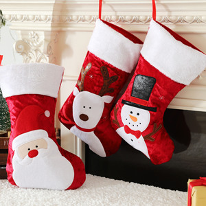 Chaussette de Noël écologique en velours pelucheux brodée, motif bonhomme de neige et Père Noël, sac à bonbons rouge, décoration pour cheminée et arbre, sac cadeau de chevet - Product Image 2
