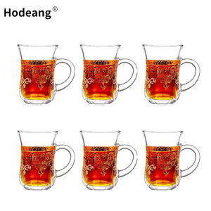 Ensemble de verres à thé turcs 150 ml, tasses à thé marocaines vintage dorées avec poignée pour boissons chaudes et froides - Product Image 1