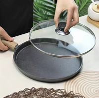 Poêle à crêpes en fonte avec manche en bois, plaque à crêpes plate pour la cuisine à domicile