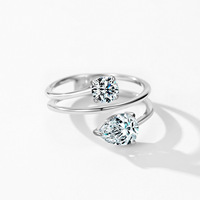 Nouvelle conception de bijoux, bague géométrique en argent sterling 925 avec double zircon, creuse, pour femmes