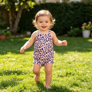 Ensemble B4 3-7 jours OEM/ODM en coton biologique pour bébé, avec bretelles, imprimé personnalisé, décontracté, sans manches, short tricoté, offre spéciale pour bébés filles - Product Image 4