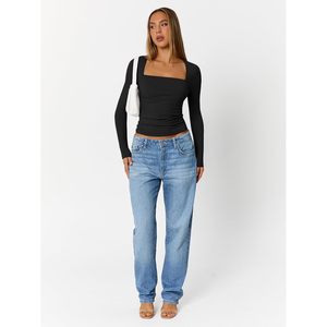 Top Corto de Manga Larga para Mujer, Cuello Cuadrado, Diseño Calado, Tejido de Punto, Spandex y Poliéster, para Hacer Ejercicio o Salir - Product Image 5