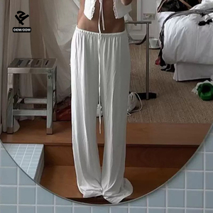 F5152 Spring Summer Clothes Simple Style Basic Solid Color Low Waist Elastic Straight Pants <strong>Women</strong> Breathable Wide-Leg <strong>Trousers</strong> - Product Image 4