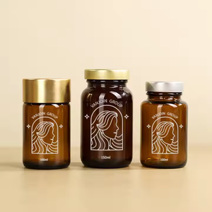 Pot en verre ambré pour suppléments nutritionnels Bouteille de suppléments de vitamines de santé de qualité alimentaire Capsule avec bouchon Woonde ou bouchon en métal - Product Image 1