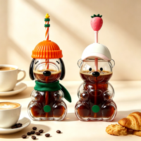 Nouvelle Tasse à Café en Verre Thème Ourson Teddy 20 oz avec Couvercle et Paille, Boîte Cadeau, Logo Personnalisé, Nouveauté 2026