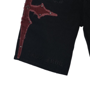 Short en jean vintage distinctif à taille mi-haute et coupe droite, respirant et résistant à la décoloration, en polycoton, idéal pour le streetwear - Product Image 6