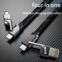 Cable de carga USB 4 en 1, diseño de cabeza doble trenzado de nailon personalizado con tipo C para dispositivos múltiples