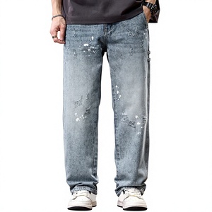 Jeans décontractés AAFII IMPEX pour homme, coupe droite, bleu clair, effet usé, en denim doux et écologique, taille mi-haute, 100 % coton - Product Image 1