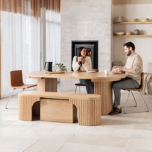 Tavolo da Pranzo Ovale Allungabile e Pieghevole <span class=keywords><strong>in</strong></span> <span class=keywords><strong>Legno</strong></span> Massello di Lusso Moderno, Design Nordico <span class=keywords><strong>per</strong></span> Cucina e Soggiorno - Product Image 4