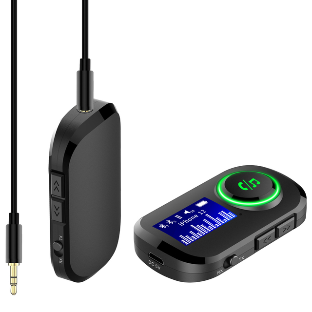 Wireless Bluetooth 5.3 Receiver and Transmitter with LED Screen for Home Stereo Wired Headphones/Hands-Free Call BR05T
