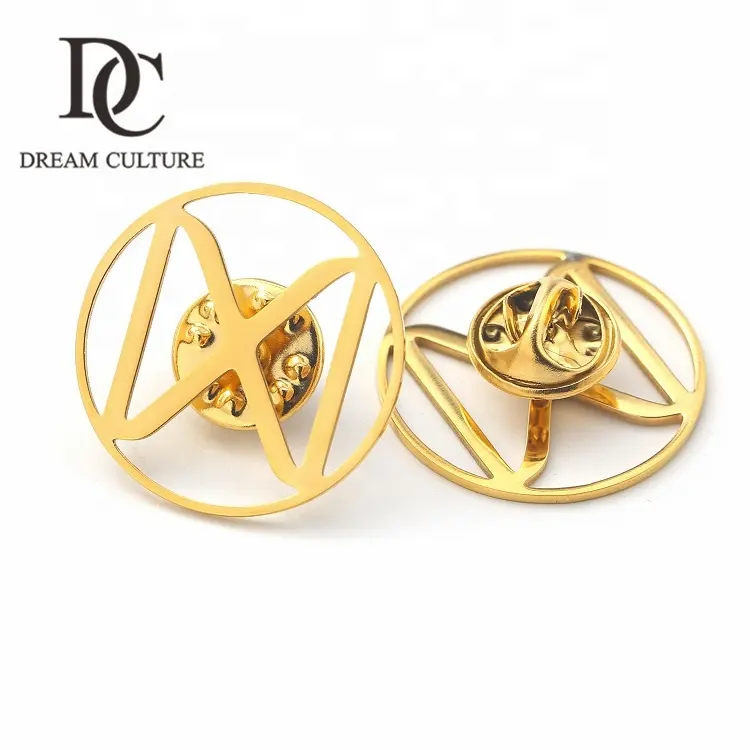 Luxury Big Round logo Laser Cut Brooch 18k Gold Plated Brooch for Women