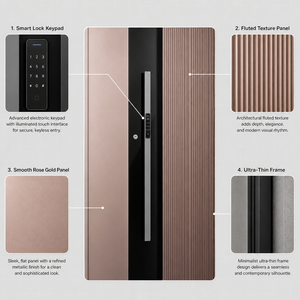 <span class=keywords><strong>Porte</strong></span> d'entrée moderne en aluminium et acier bicolore, sécurisée, insonorisée, avec sonnette visible, battante, pour villa et maison privées - Product Image 3