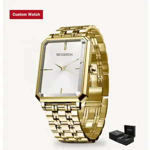 Besseron jam tangan wanita, logo kustom tren oktagon pembentuk gelang emas elegan jam tangan wanita