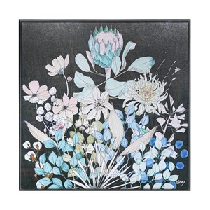 Peinture sur toile florale avec cadre en acrylique noir 80x80cm épaisseur 5cm - Product Image 1