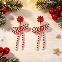Anting Salju Natal Baru, Anting Manik-Manik Berwarna dengan Hiasan Bunga dan Pita Natal