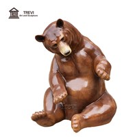 Statue d'ours en bronze grandeur nature, sculpture d'ours assis pour jardin extérieur, art animalier en métal antique pour la décoration de cour et de parc, vente en gros