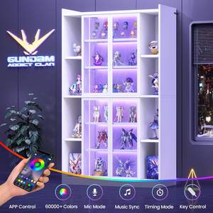 Librería Alta Portátil Moderna <span class=keywords><strong>con</strong></span> Vitrinas <span class=keywords><strong>de</strong></span> 64 Pulgadas, Estantes Ajustables y <span class=keywords><strong>Puertas</strong></span> <span class=keywords><strong>de</strong></span> Vidrio para Coleccionables - Product Image 4