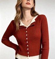 2026 Damen Strickjacke mit Mock-Layered-Look, Reverskragen, Kontrastbesatz, Knopfleiste vorne, lang, lässig, weich gestrickt