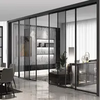Porte coulissante en aluminium de style japonais, mécanisme de 6 portes coulissantes à fermeture douce, cadre slim, couleur noire, portes en verre étroit