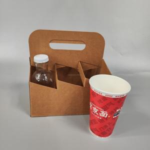 Cajas de papel Kraft Portavasos de café desechable a prueba de fugas con bandeja con asa de 2/4 orificios para bebidas calientes para llevar Mangas de papel a granel - Product Image 2