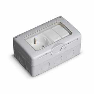 Prise IP55 avec double interrupteur, étanche, idéale pour les installations extérieures et le contrôle de l'éclairage dans les espaces humides. - Product Image 1