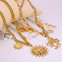 Collier pendentif océan en acier inoxydable plaqué or 18 carats pour femmes JUSNOVA |   Bijoux anti-ternissement étanches en perles et zircons en forme d'étoile de mer