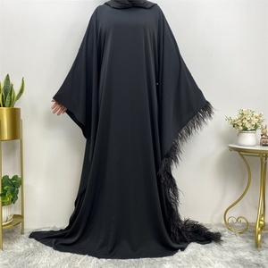 6317# Abaya Women Islamic Muslim Turkish <b>Kaftan</b> With Belt Dubai Style Feather Sleeve Long <b>Maxi</b> Dress - Product Image 2