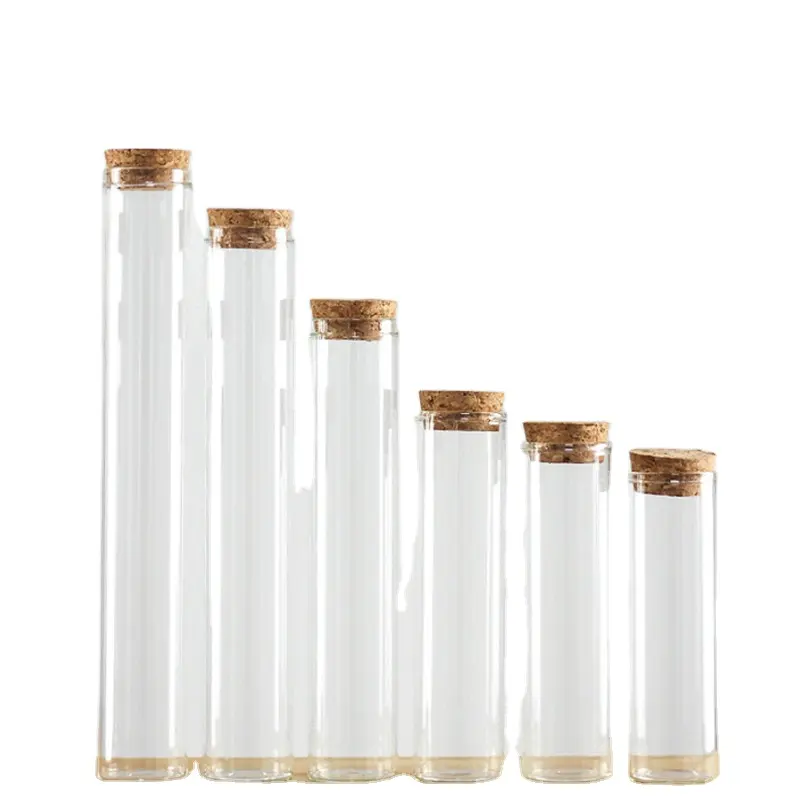 Tubos de vidro personalizados com cortiças, tubo de teste de laboratório plano ou fundo redondo com rolha de cortiça