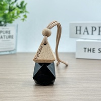 Flacon diffuseur de parfum de voiture de luxe 8 ml en forme de diamant noir, vide, à suspendre, avec bouchon en bois